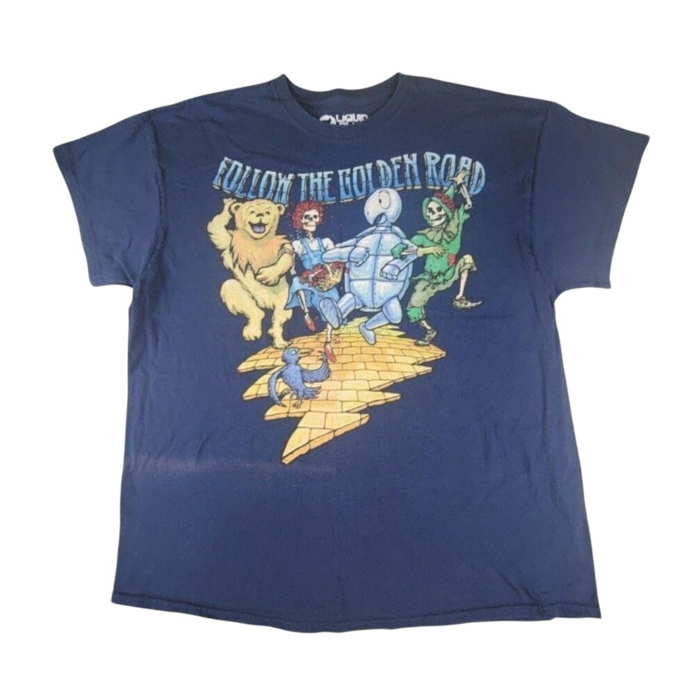 Grateful Dead Shirt Mens 2XL Blue Liquid Blue Follow Golden Road Wizard Tee